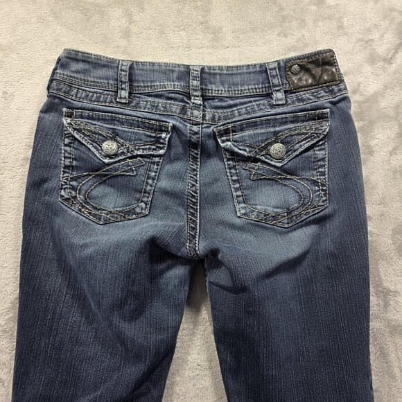 Silver Jeans Womens Size 31x32 Dark Wash Suki Surplus Bootcut Flap PocketCowgirl - Picture 3 of 12